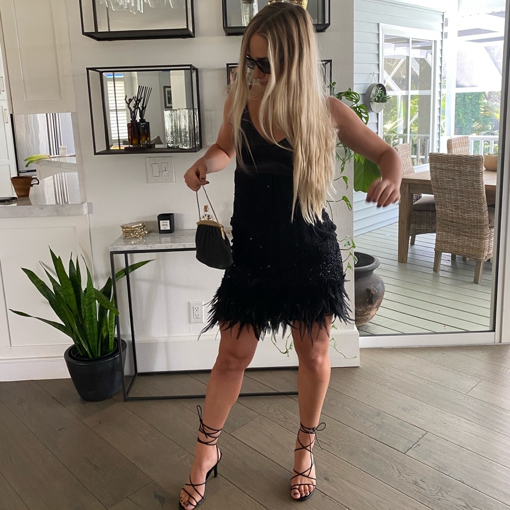 Vintage black and sequence feather dress